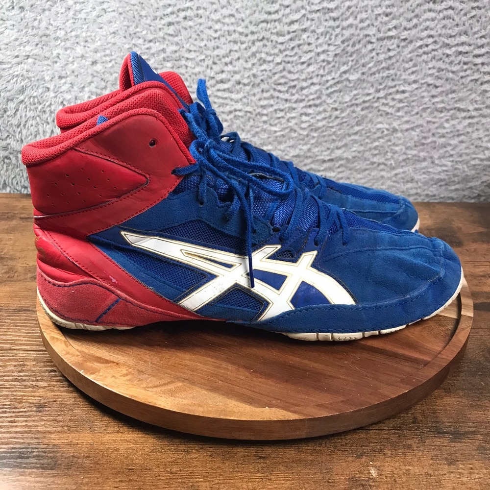 Asics‎ Cael V8.0 Wrestling Shoes Mens 13 Red/White/Blue Suede Lace Up